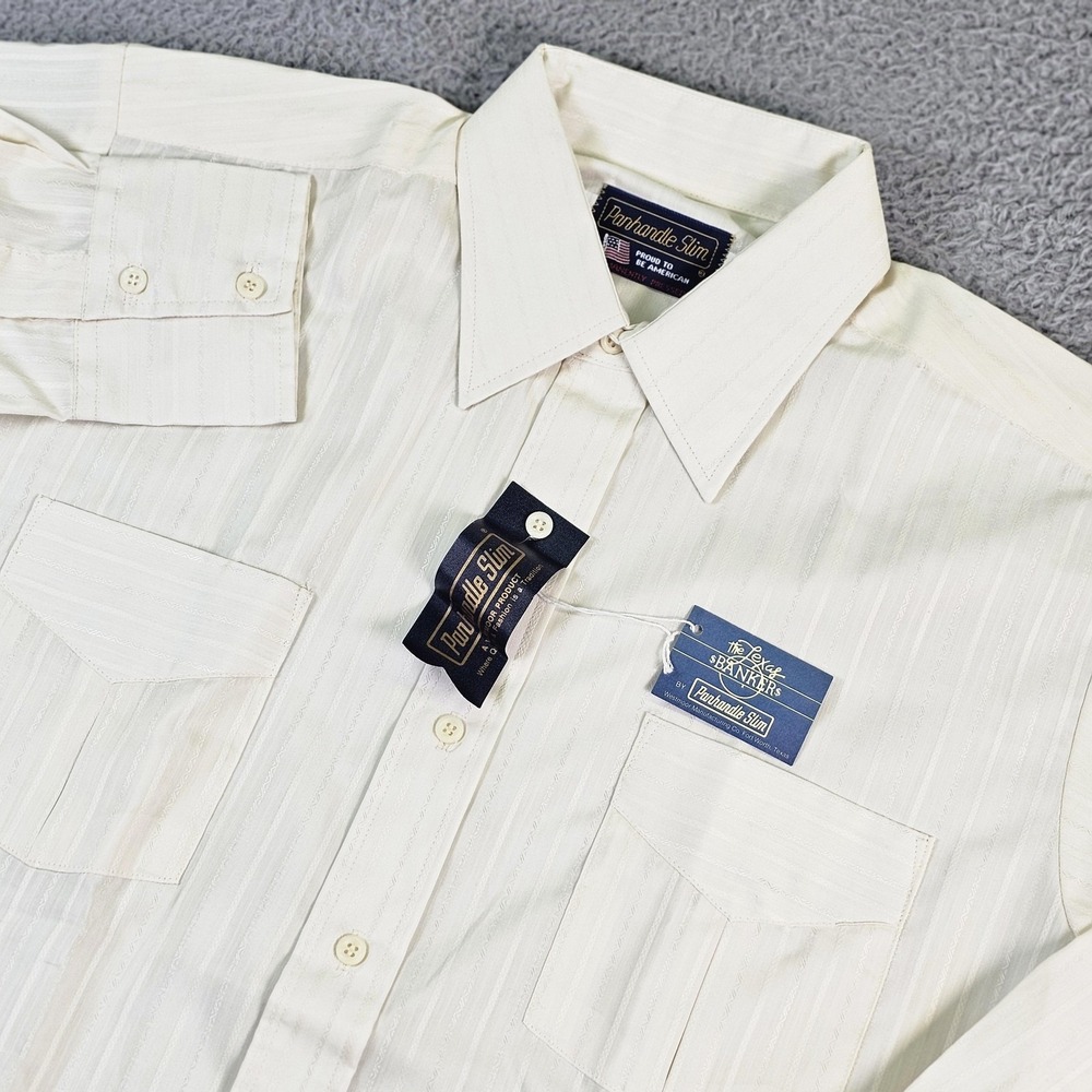 Panhandle Slim Shirt Mens Large White Stripe Long Sleeve Button Up Western Dress